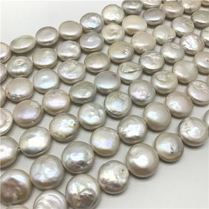 14-15mm Coin Shape 15'' Cultured Freshwater Pearls Necklace Beads