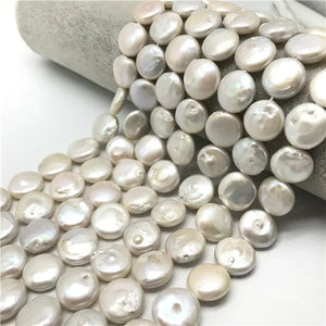 14-15mm Coin Shape 15'' Cultured Freshwater Pearls Necklace Beads