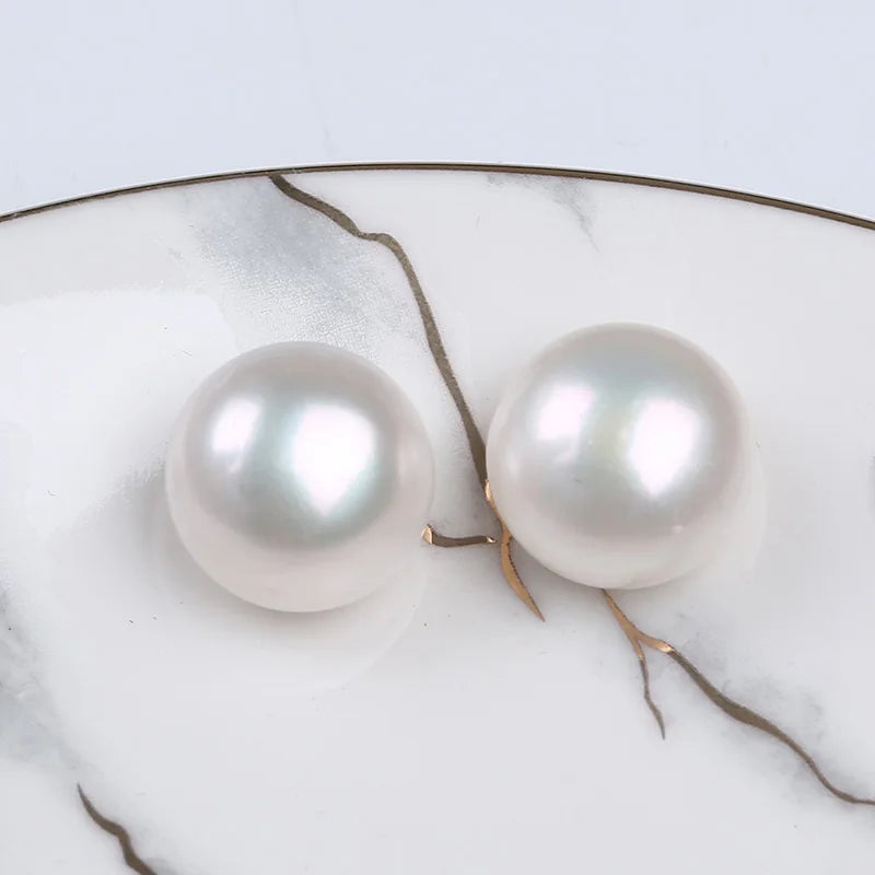 14-15mm High Natural Button Shape Freshwater Pearl In Pair
