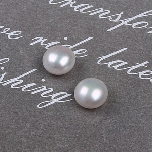 14-15mm High Natural Button Shape Freshwater Pearl In Pair