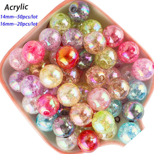 14/16MM AB Transparent Crackle Round Acrylic Beads For Jewelry Making