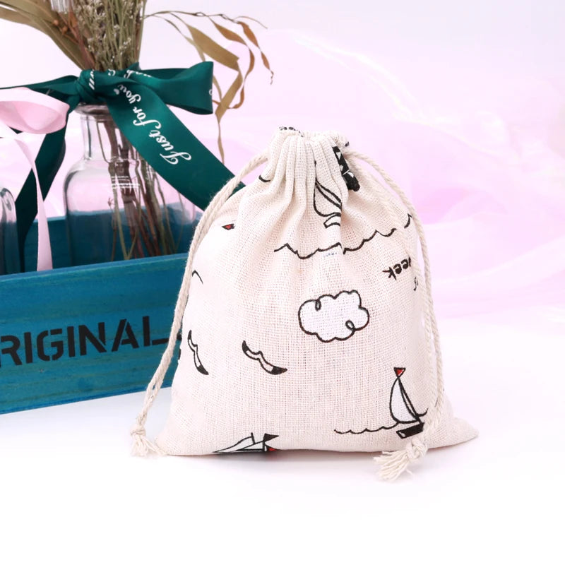 Sailboat Cotton Line Drawstring Pouches Candy Favor Holder