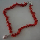 Baroque Pearl Pendant Red Coral Necklace 18inches Woman Noble Jewelry