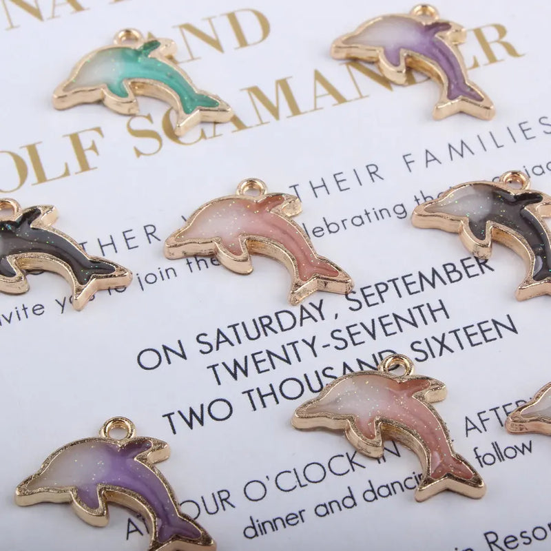100 Glitter Dolphin Pendant Charms Enamel DIY Jewelry