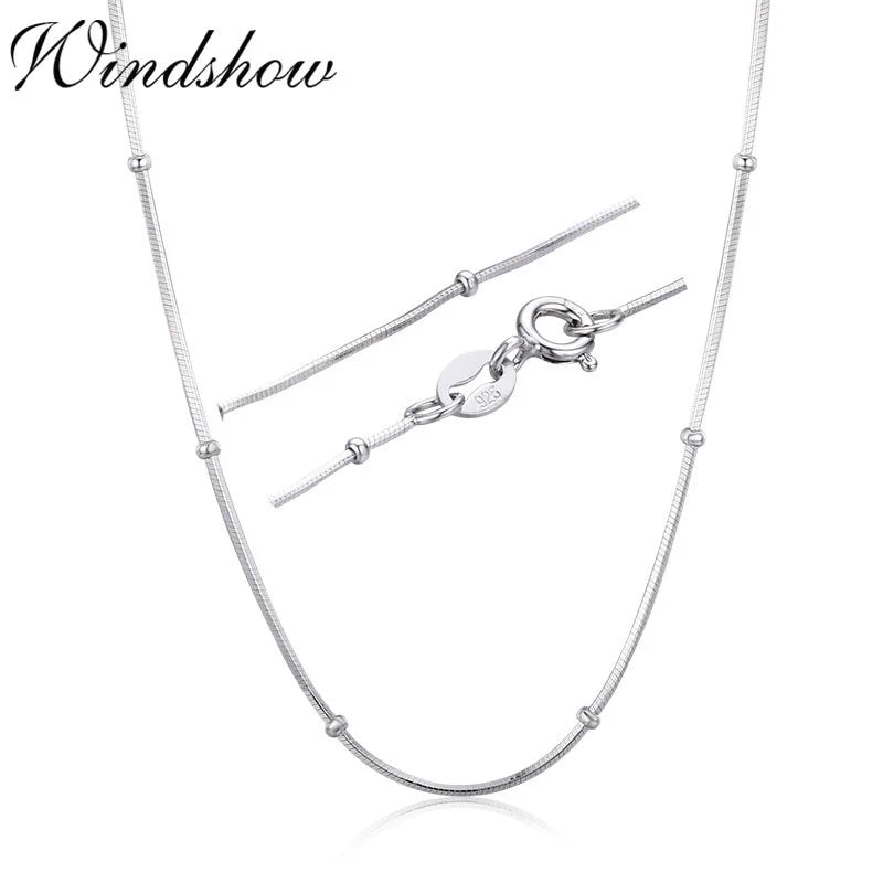 Slim 925 Sterling Silver Snake Beads Chain Choker Necklace