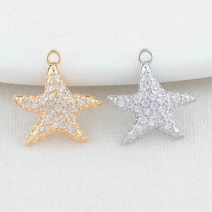 14K Brass Zircon Starfish Charms Pendants Jewelry Making Supplies