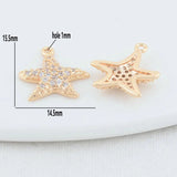 14K Brass Zircon Starfish Charms Pendants Jewelry Making Supplies