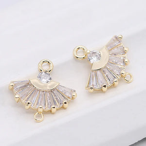 14.5MM 14K Plated Zircon 2 Holes Fan Shape Connect Charms Pendants