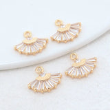 14.5MM 14K Plated Zircon 2 Holes Fan Shape Connect Charms Pendants