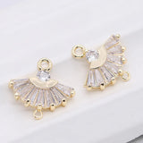 14.5MM 14K Plated Zircon 2 Holes Fan Shape Connect Charms Pendants