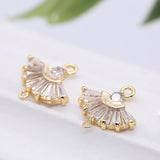 14.5MM 14K Plated Zircon 2 Holes Fan Shape Connect Charms Pendants