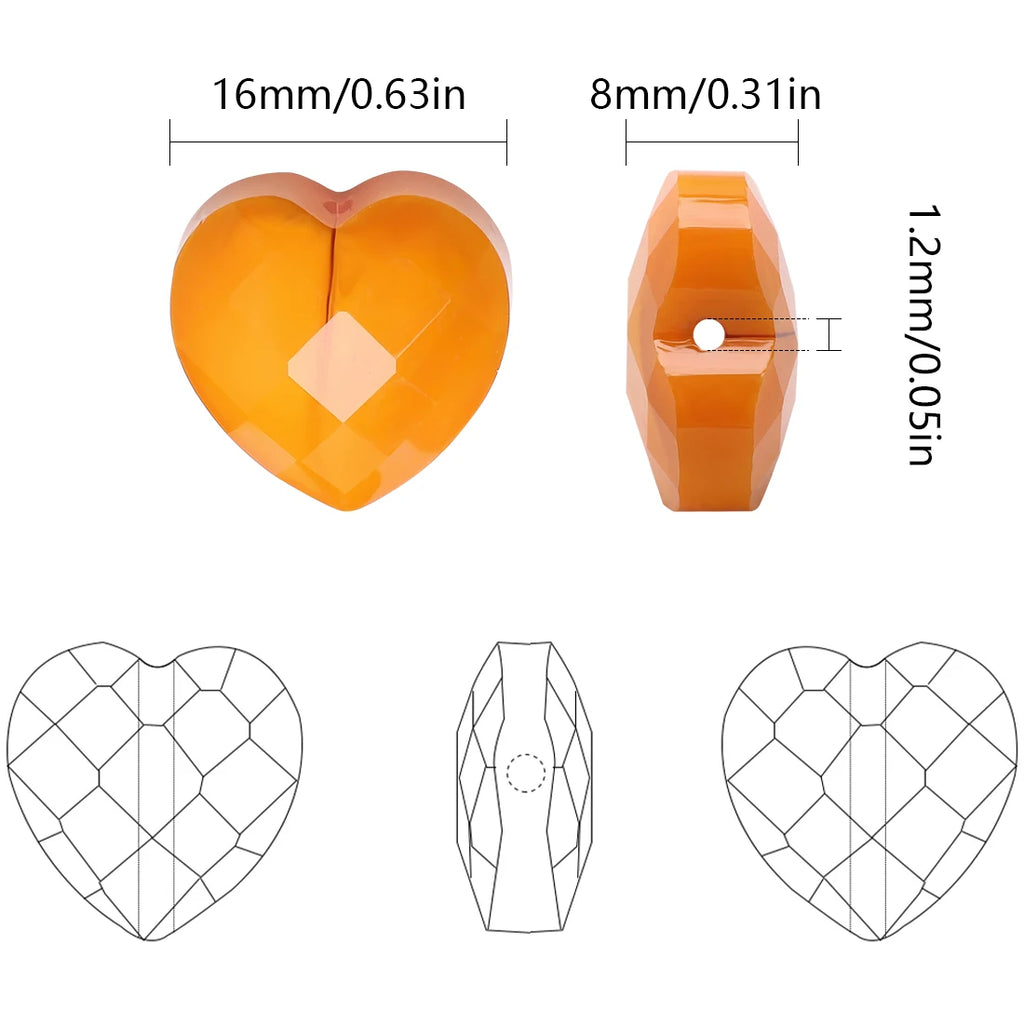 56pcs 16mm Green Glass Heart Beads Faceted Pendant for DIY Necklace