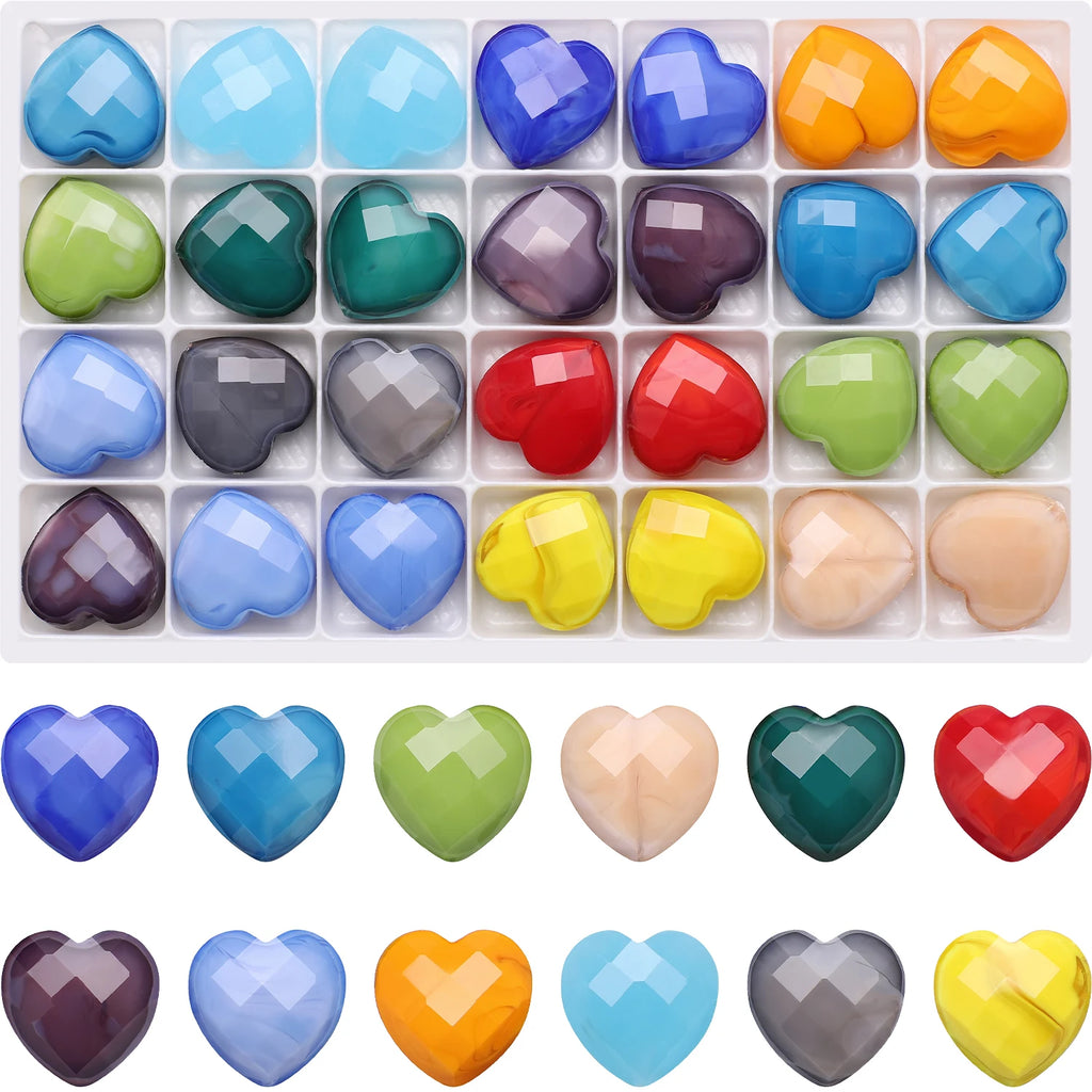 56pcs 16mm Green Glass Heart Beads Faceted Pendant for DIY Necklace