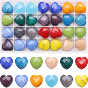 56pcs 16mm Green Glass Heart Beads Faceted Pendant for DIY Necklace