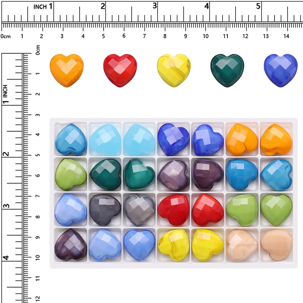 56pcs 16mm Green Glass Heart Beads Faceted Pendant for DIY Necklace