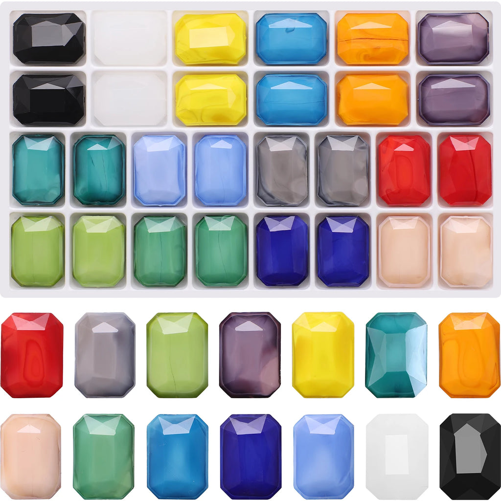14 Colored Glass Rectangle Beads 56Pcs 13X18MM Faceted Long Square Shape