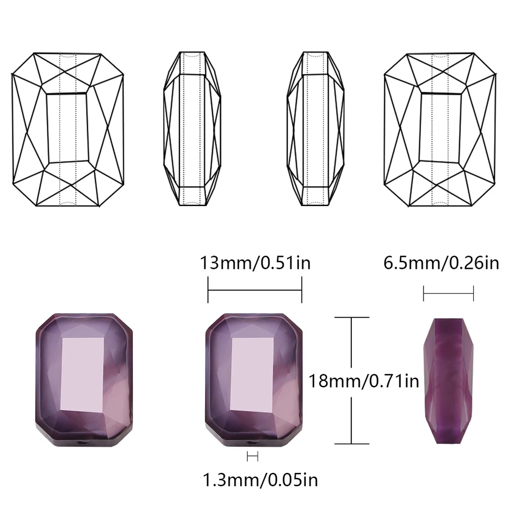 14 Colored Glass Rectangle Beads 56Pcs 13X18MM Faceted Long Square Shape