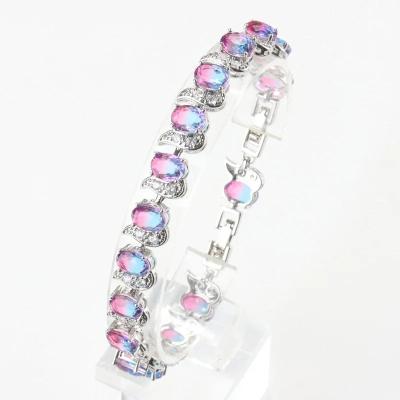 Hawaiian Style Colorful Stone 925 Silver Charm Bracelet for Women