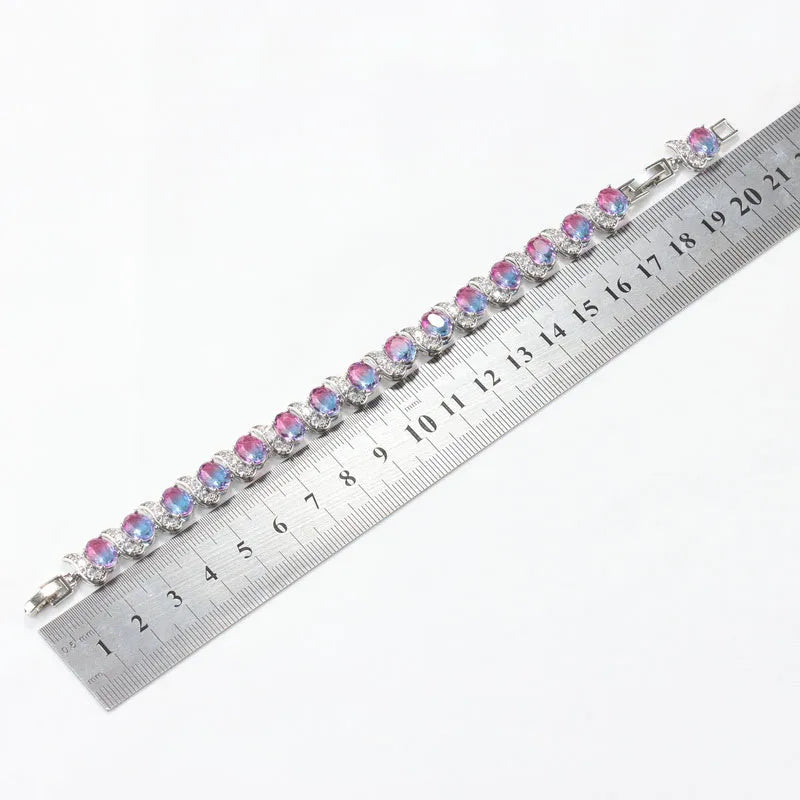 Hawaiian Style Colorful Stone 925 Silver Charm Bracelet for Women