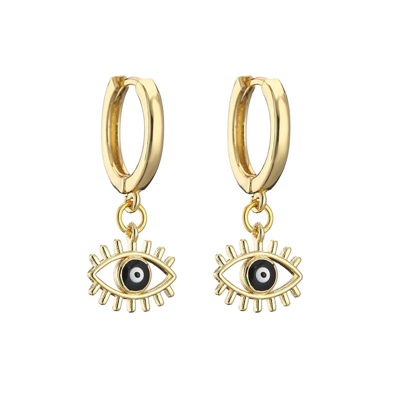 Enamel Evil Eye Palm Heart Charm Earrings Small Horns Pendant Earrings