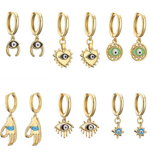Enamel Evil Eye Palm Heart Charm Earrings Small Horns Pendant Earrings