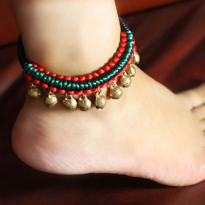 Ethnic Jewelry Braided Vintage Anklets with Copper Charm Foot Chains