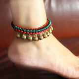 Ethnic Jewelry Braided Vintage Anklets with Copper Charm Foot Chains