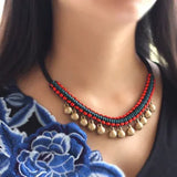 Exotic Vintage Choker Necklace Ethnic Chinese Red Statement Bell