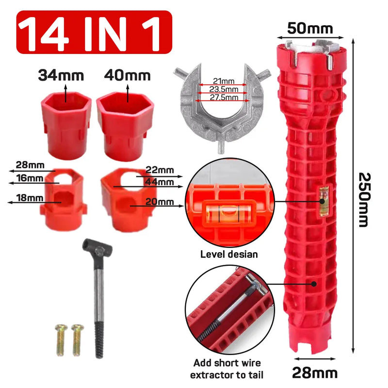 14 in 1 Anti Slip Sink Faucet Wrench Plumbing Repair Tools