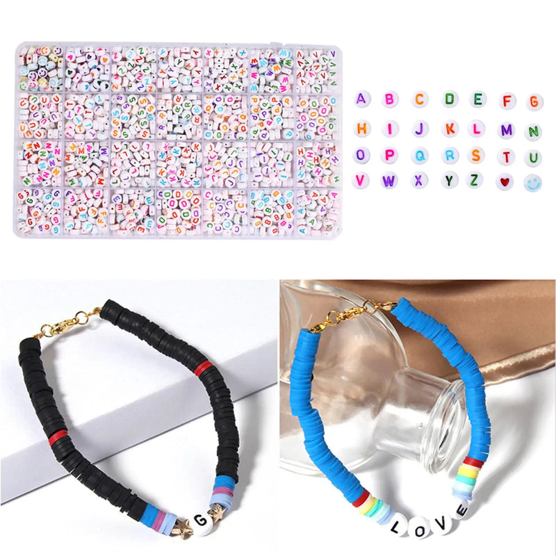 1400 Round Alphabet Letter Beads A-Z Flat Disc Beads DIY Key Chains