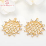4PCS 16x18MM 24K Brass Zircon Grid Charm Pendants for Jewelry Making