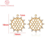 4PCS 16x18MM 24K Brass Zircon Grid Charm Pendants for Jewelry Making