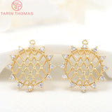 4PCS 16x18MM 24K Brass Zircon Grid Charm Pendants for Jewelry Making