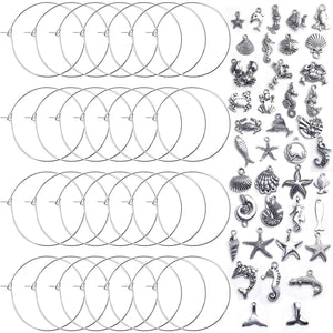 140Pcs Wine Glass Charm Rings and Fish Charms for DIY Marker
