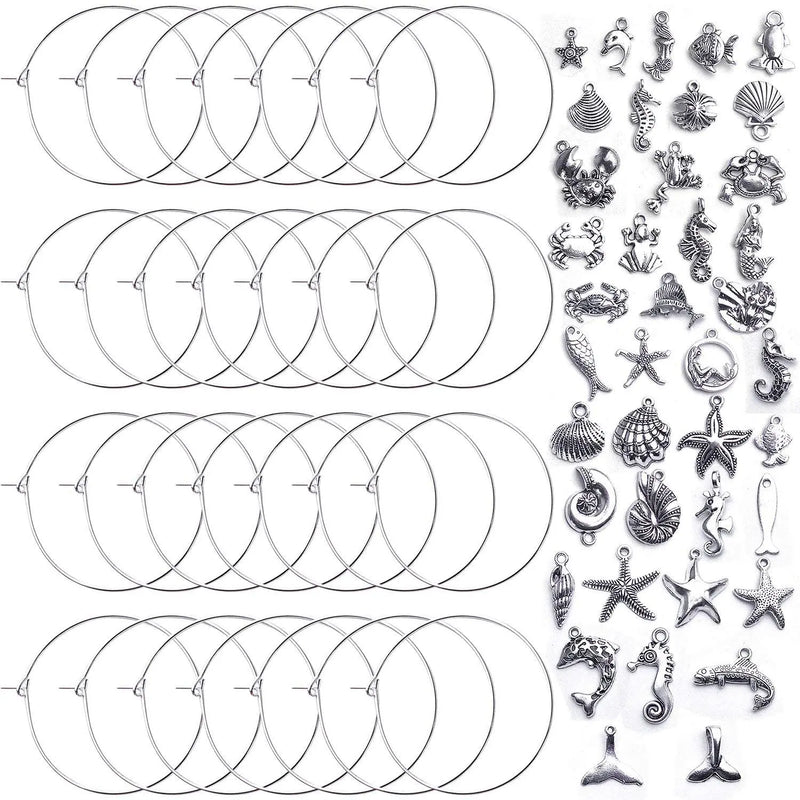 140Pcs Wine Glass Charm Rings and Fish Charms for DIY Marker