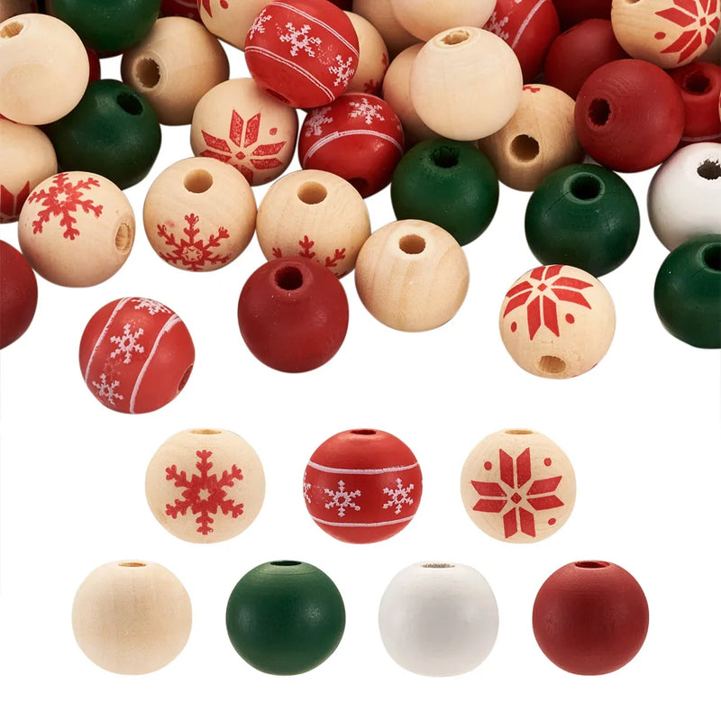 140Pcs Painted Natural Wood European Beads for Jewerly Making