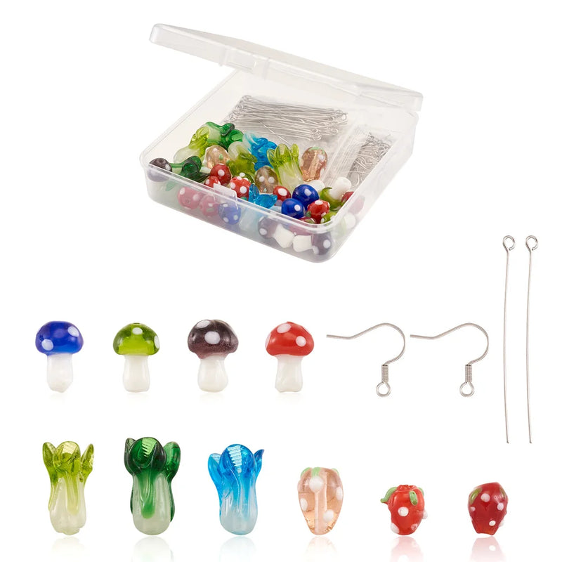 140pcs Lampwork Beads Strawberry Cabbage Mushroom Bead DIY Kit
