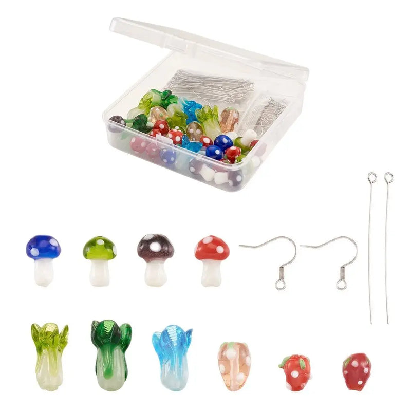 140pcs Strawberry Cabbage Mushroom Beads DIY Earring Making Kit