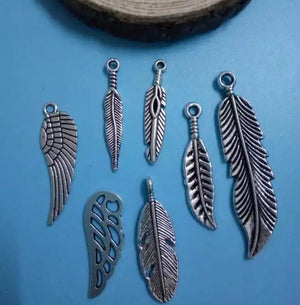 140pcs Mixed Angel Wing Feather Tree Leaf Charms Jewelry Accessories