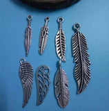 140pcs Mixed Angel Wing Feather Tree Leaf Charms Jewelry Accessories