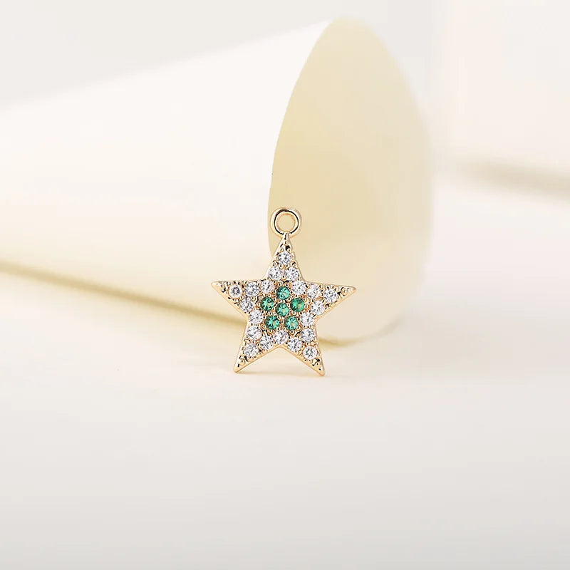 4PCS 15MM 24K Plated Brass Star Charms Pendants Zircon DIY Jewelry