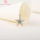 4PCS 15MM 24K Plated Brass Star Charms Pendants Zircon DIY Jewelry