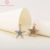 4PCS 15MM 24K Plated Brass Star Charms Pendants Zircon DIY Jewelry
