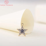 4PCS 15MM 24K Plated Brass Star Charms Pendants Zircon DIY Jewelry