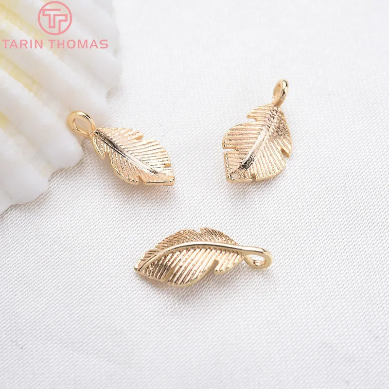 10PCS 11x6.5MM 24K Plated Brass Leaf Charms Pendants