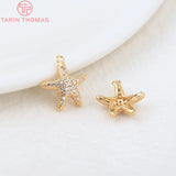 6PCS 24K Brass Zircon Starfish Charms Pendants for DIY Jewelry Findings