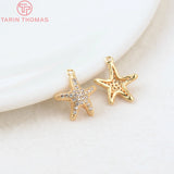 6PCS 24K Brass Zircon Starfish Charms Pendants for DIY Jewelry Findings