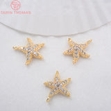 6PCS 24K Brass Zircon Starfish Charms Pendants for DIY Jewelry Findings