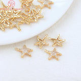 6PCS 24K Brass Zircon Starfish Charms Pendants for DIY Jewelry Findings