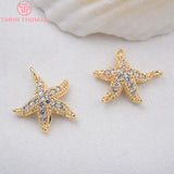 6PCS 24K Brass Zircon Starfish Charms Pendants for DIY Jewelry Findings